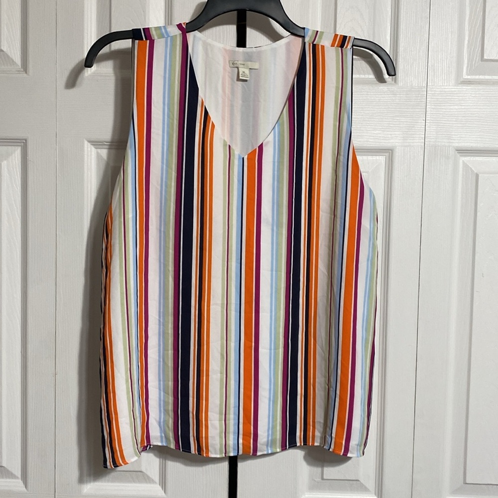 PRETTY EST 1946 white navy navy blue orange pink green blouse shirt top Size XL